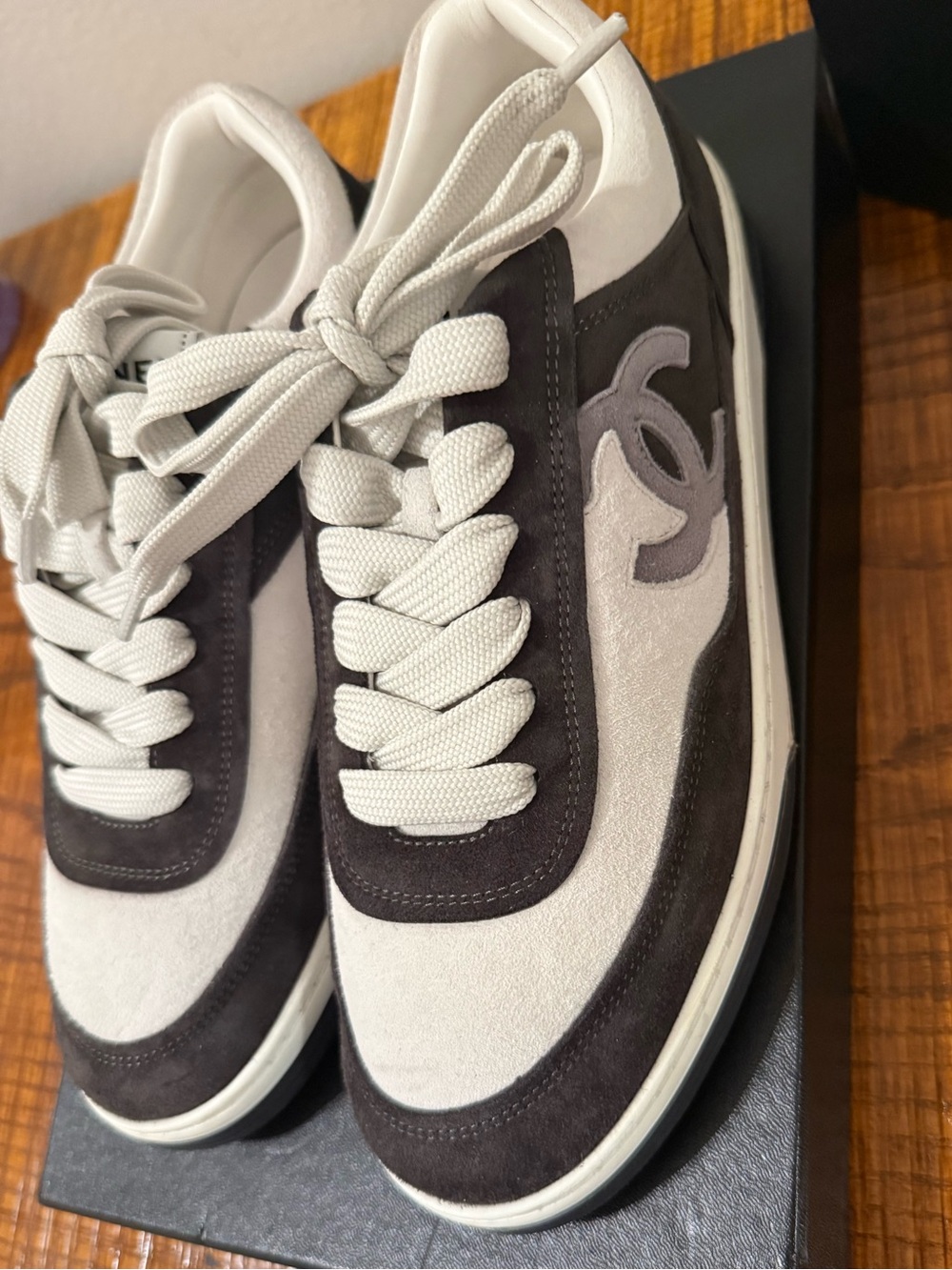 Chanel women’s Gray & Black Suede Sneakers